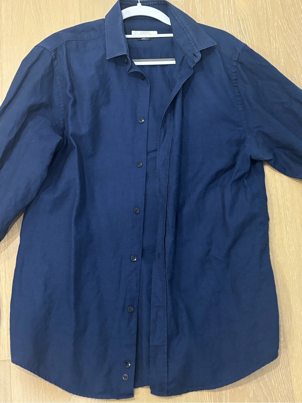 Versace Collection with logo Navy Blue Men's Button-Up Dress Shirt
